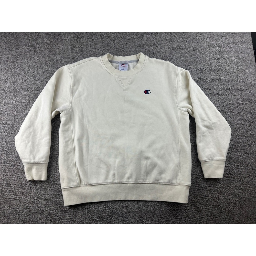 Champion Sweatshirt Men L White Cotton Blend Athleisure Streetwear Sporty Gym